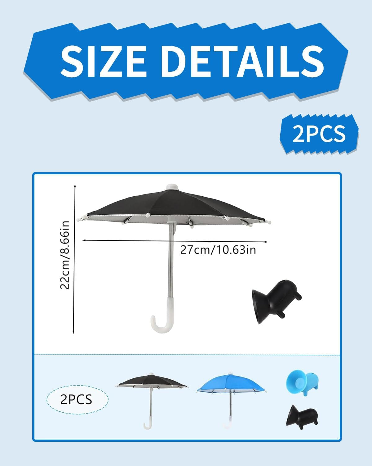 2 Piezas Paraguas Para Teléfono Celular, Paraguas Para Teléfono Para Sol Encantador Paraguas Para Pantalla De Teléfono Con Ventosa De Cerdito Paraguas Para Teléfono Sombrilla-Azul/Negro