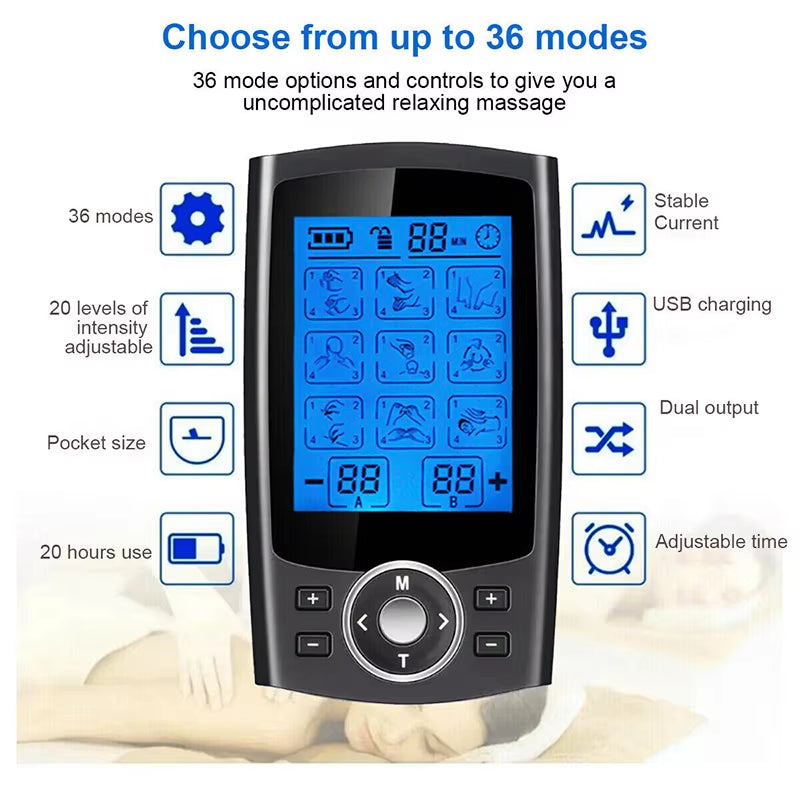 Tens Muscle Stimulator 36-Mode Electric EMS Acupuncture Body Massage Digital Therapy Slimming Machine Electrostimulator
