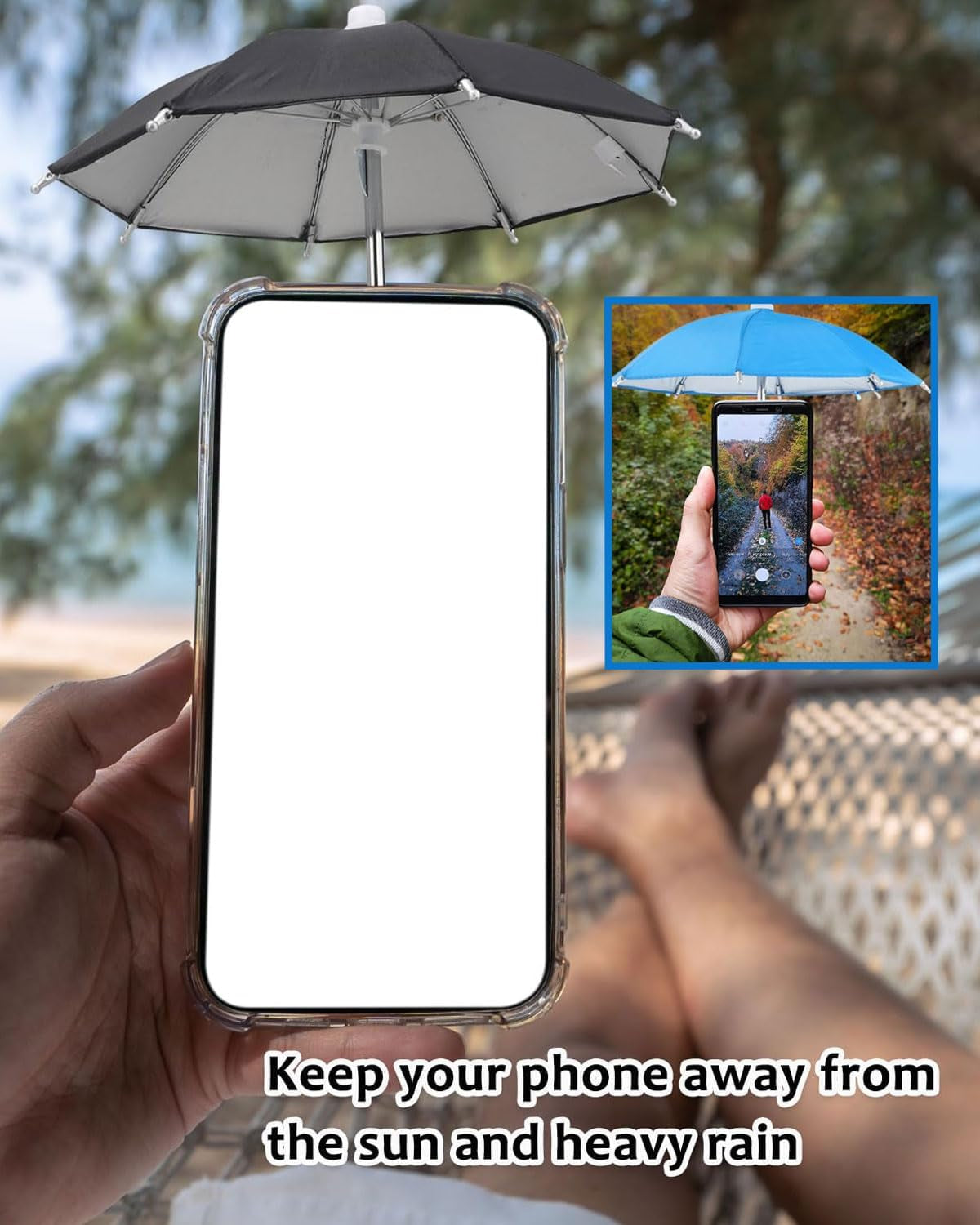 2 Piezas Paraguas Para Teléfono Celular, Paraguas Para Teléfono Para Sol Encantador Paraguas Para Pantalla De Teléfono Con Ventosa De Cerdito Paraguas Para Teléfono Sombrilla-Azul/Negro