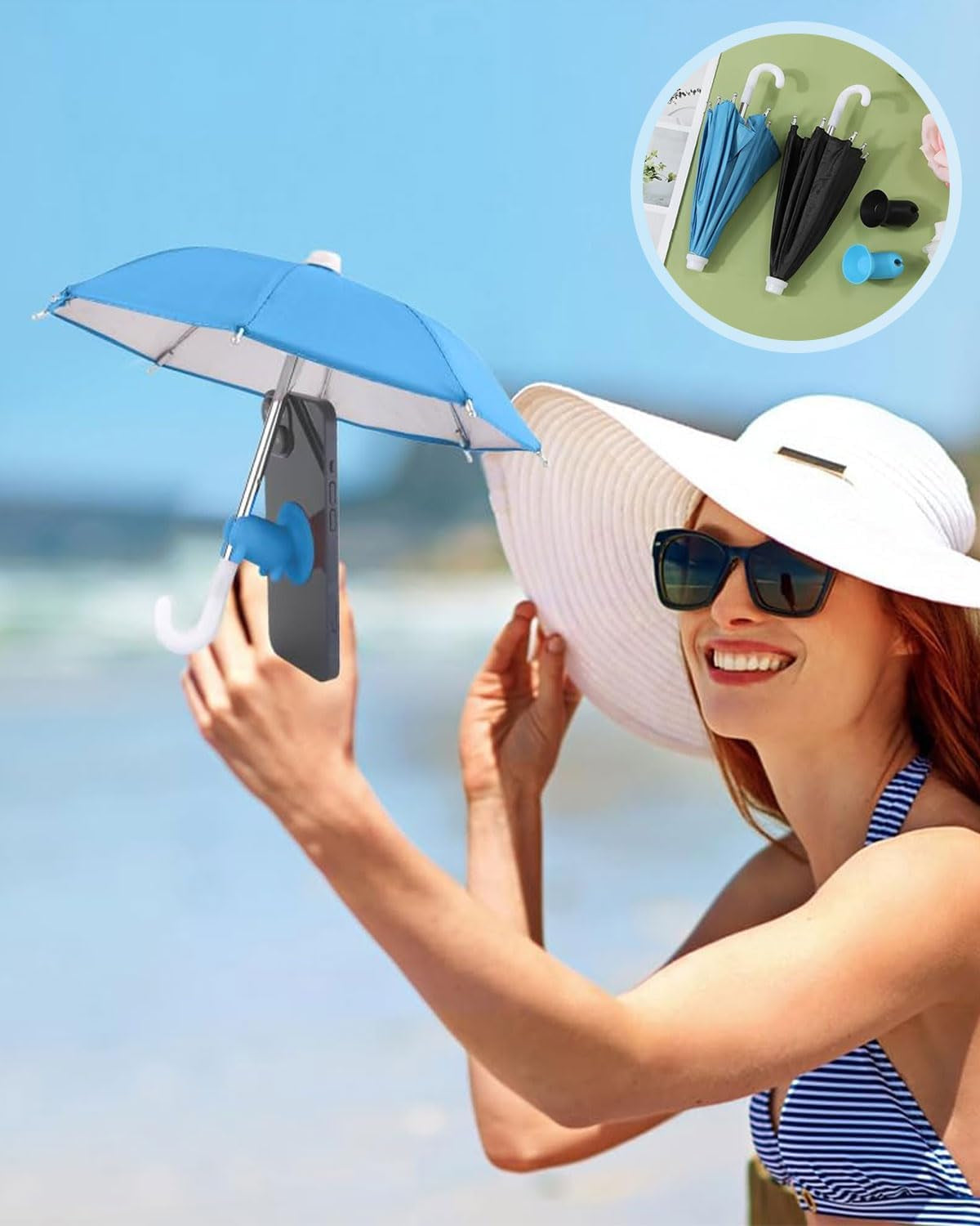 2 Piezas Paraguas Para Teléfono Celular, Paraguas Para Teléfono Para Sol Encantador Paraguas Para Pantalla De Teléfono Con Ventosa De Cerdito Paraguas Para Teléfono Sombrilla-Azul/Negro