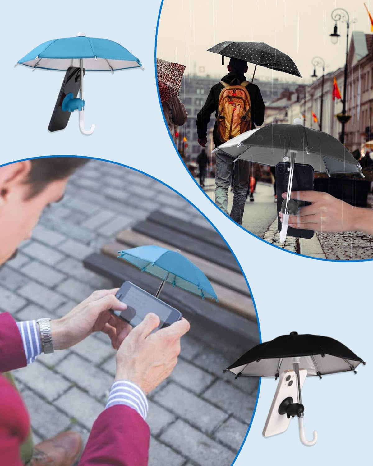 2 Piezas Paraguas Para Teléfono Celular, Paraguas Para Teléfono Para Sol Encantador Paraguas Para Pantalla De Teléfono Con Ventosa De Cerdito Paraguas Para Teléfono Sombrilla-Azul/Negro