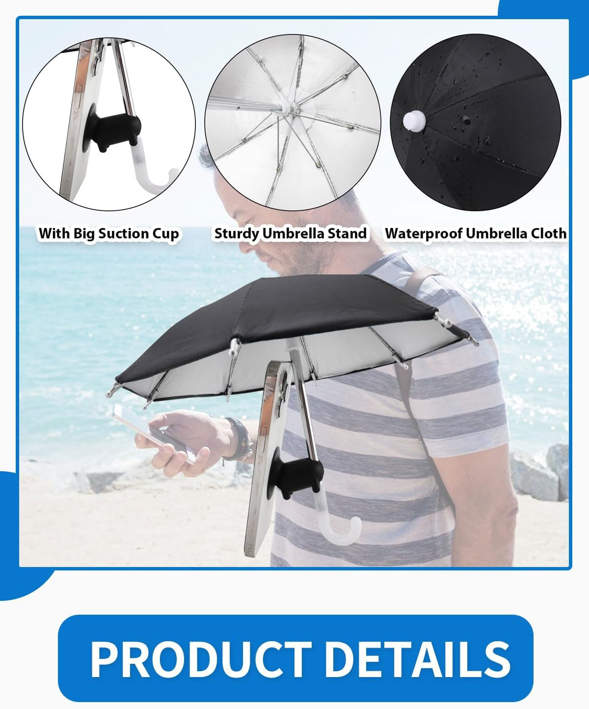 2 Piezas Paraguas Para Teléfono Celular, Paraguas Para Teléfono Para Sol Encantador Paraguas Para Pantalla De Teléfono Con Ventosa De Cerdito Paraguas Para Teléfono Sombrilla-Azul/Negro
