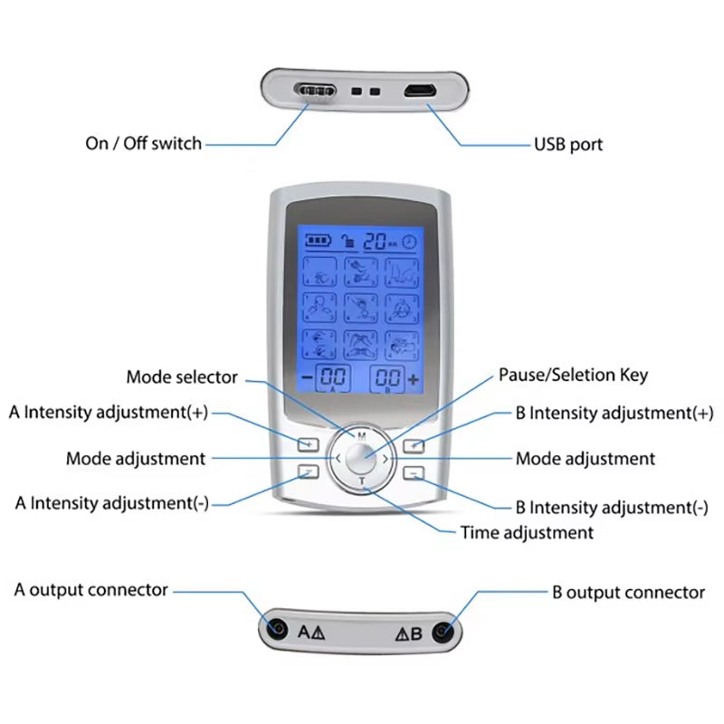 Tens Muscle Stimulator 36-Mode Electric EMS Acupuncture Body Massage Digital Therapy Slimming Machine Electrostimulator