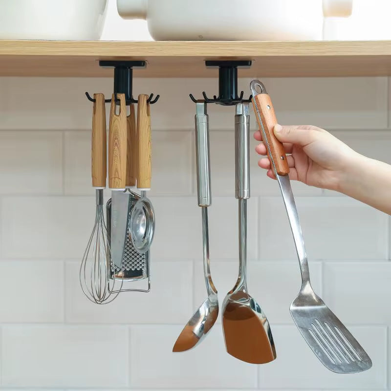 Kitchen Rotary Hook Wall Mounted Kitchenware Storage Rack Accessories Cabinet Organizer Hook up Storage Rack Spoon Hanger