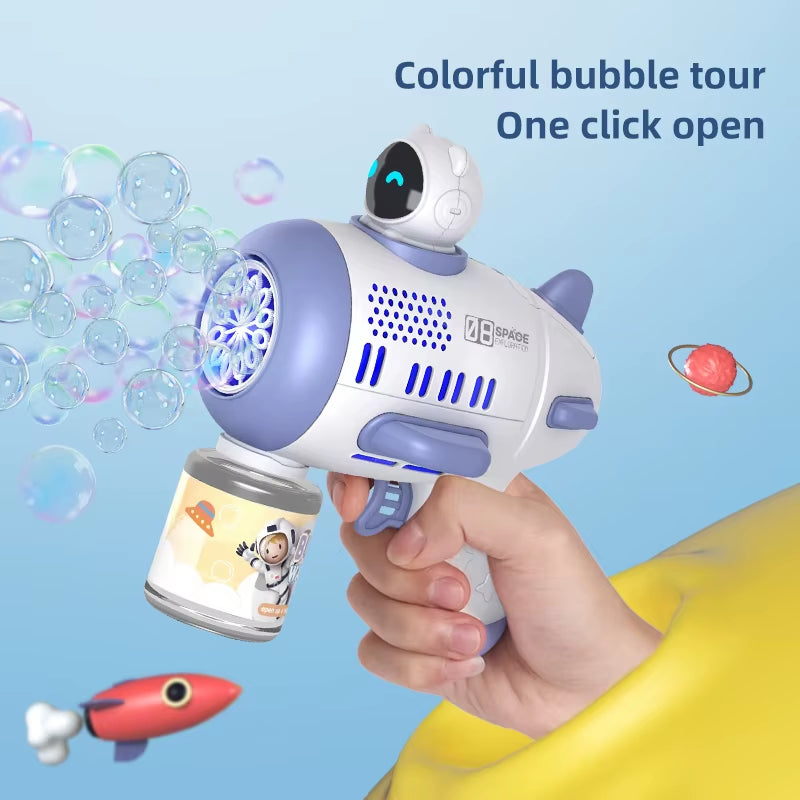 Bubble Machine Rocket Fully Automatic 12 Holes Shape Spaceman Blower with Light Bubble Gun Boys Girls Toys Childrens Day Gifts