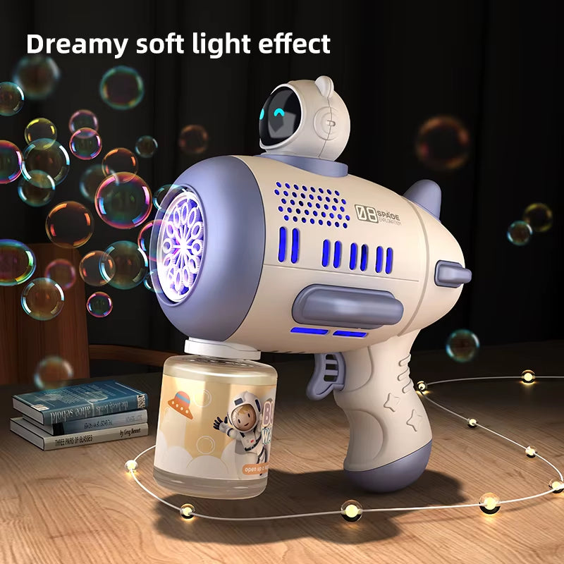 Bubble Machine Rocket Fully Automatic 12 Holes Shape Spaceman Blower with Light Bubble Gun Boys Girls Toys Childrens Day Gifts