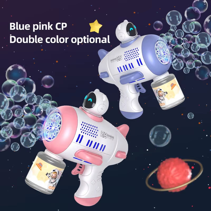 Bubble Machine Rocket Fully Automatic 12 Holes Shape Spaceman Blower with Light Bubble Gun Boys Girls Toys Childrens Day Gifts