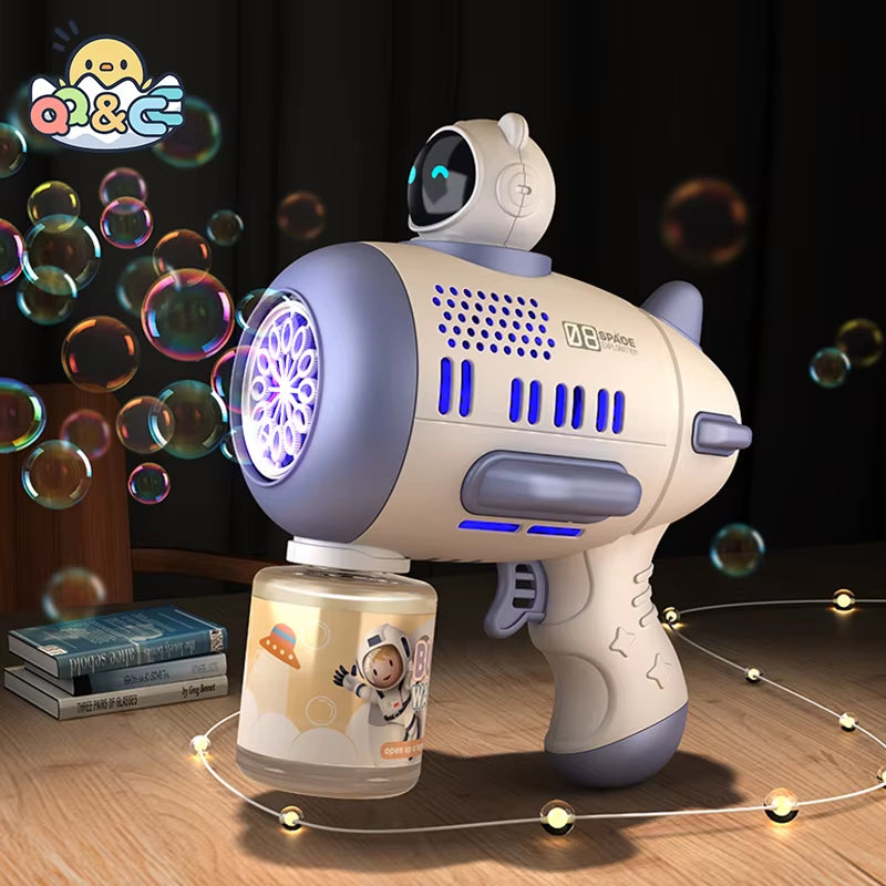 Bubble Machine Rocket Fully Automatic 12 Holes Shape Spaceman Blower with Light Bubble Gun Boys Girls Toys Childrens Day Gifts